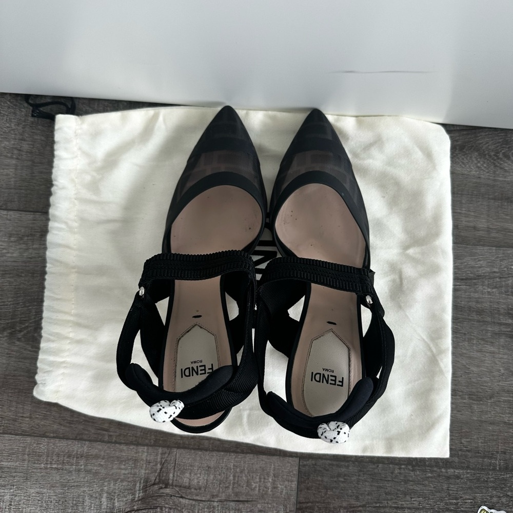 Fendi Women's Black Colibri Slingbacks Mesh Heels - Picture 4 of 8